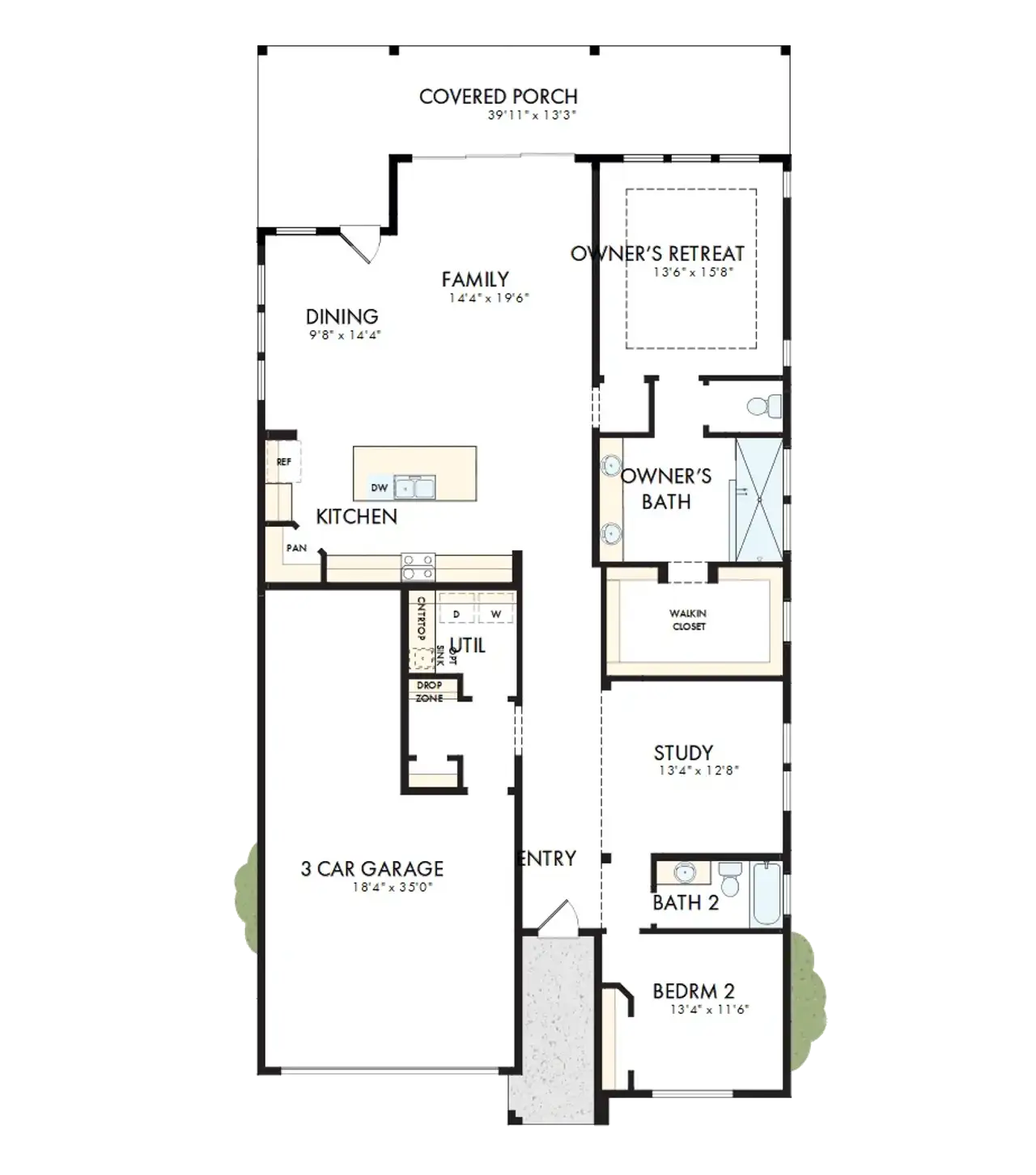 2D floor plan layout of this home in Kissing Tree – Spruce Series, San Marcos, TX (Image 2).