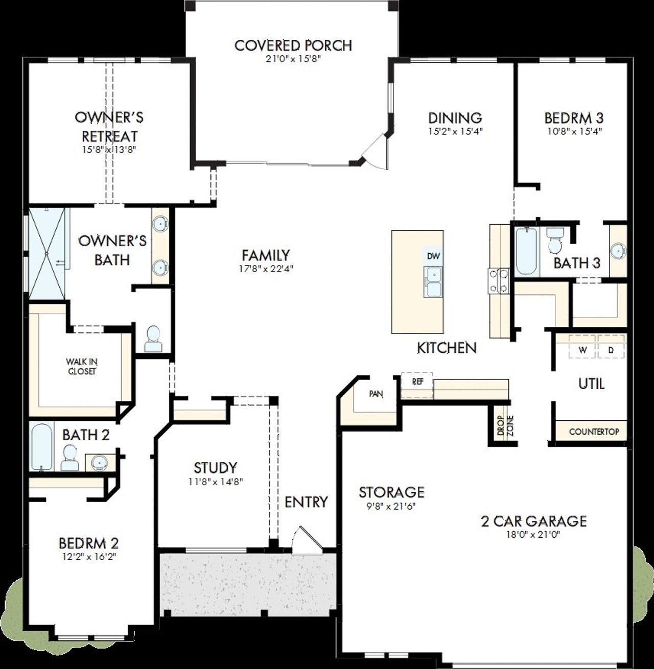 2D floor plan layout of this home in Kissing Tree – Vista Series, San Marcos, TX (Image 2).