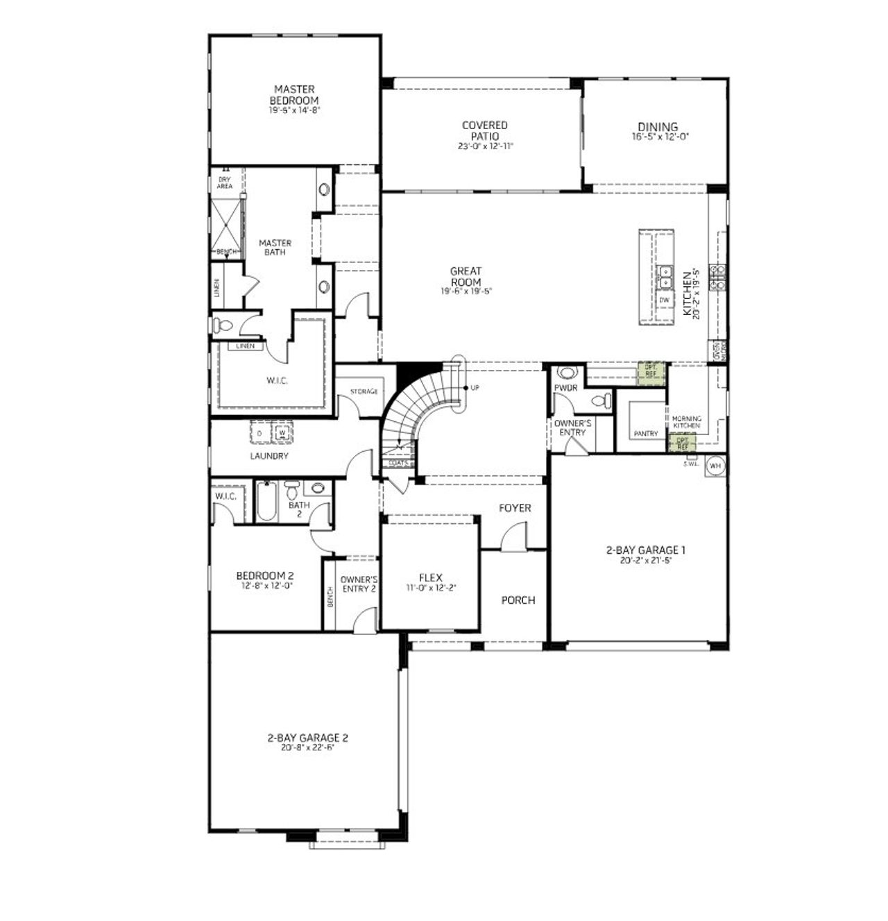 2D floor plan layout for the Grandeur by Woodside Homes in Elegance at Eastmark, Mesa, AZ (Image 2).
