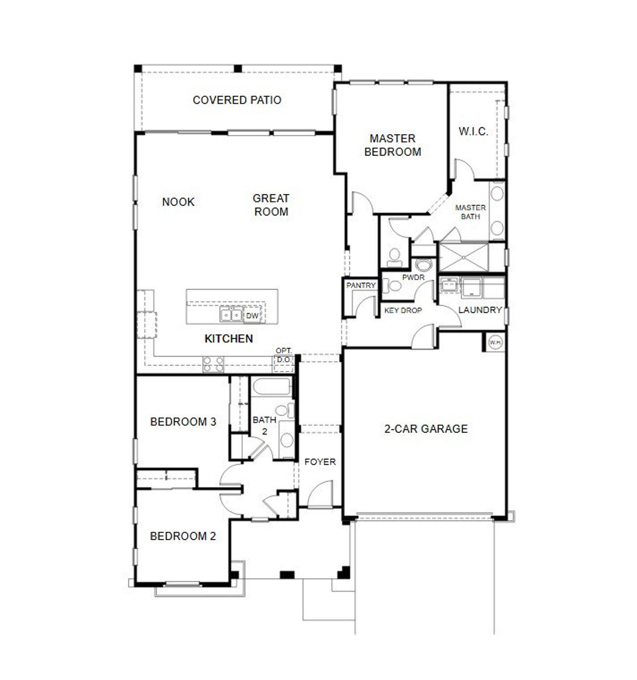 2D floor plan layout for the Residence One by Porchlight Homes in Preserve At The Highline, Phoenix, AZ (Image 2). 2D floor plan layout for the Residence One by Porchlight Homes in Preserve At The Highline, Phoenix, AZ (Image 2).