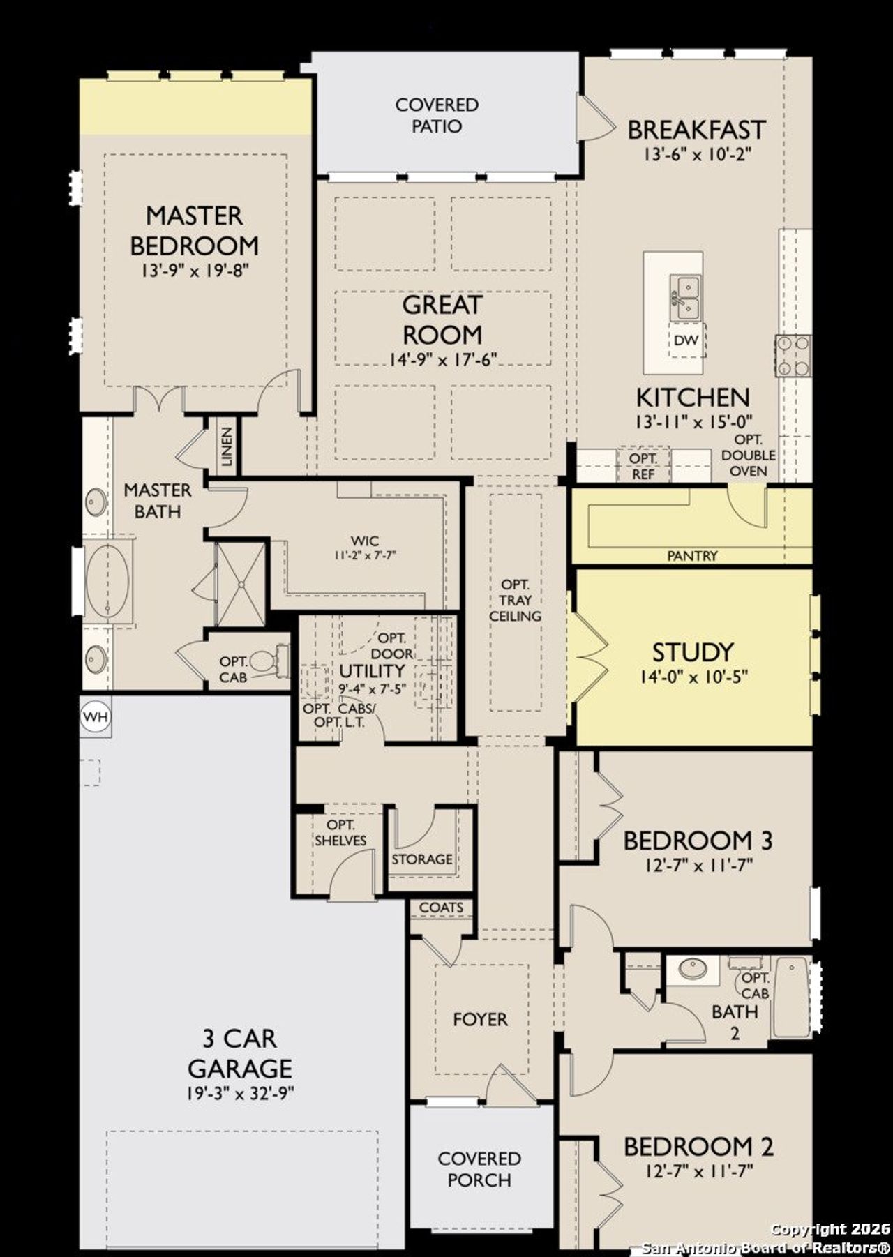 2D floor plan layout of this home in The Heritage at Saddlebrook Ranch 70's, Schertz, TX (Image 2).