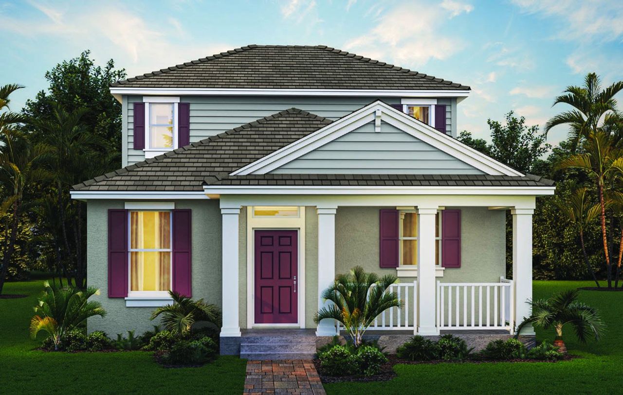 Front exterior of a new home in Waterleigh, Winter Garden, FL, highlighting curb appeal (Image 2). Front exterior of a new home in Waterleigh, Winter Garden, FL, highlighting curb appeal (Image 2).