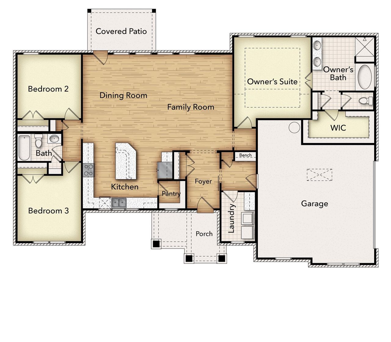 2D floor plan layout of this home in Oak Valley, Oak Ridge, TX (Image 2).