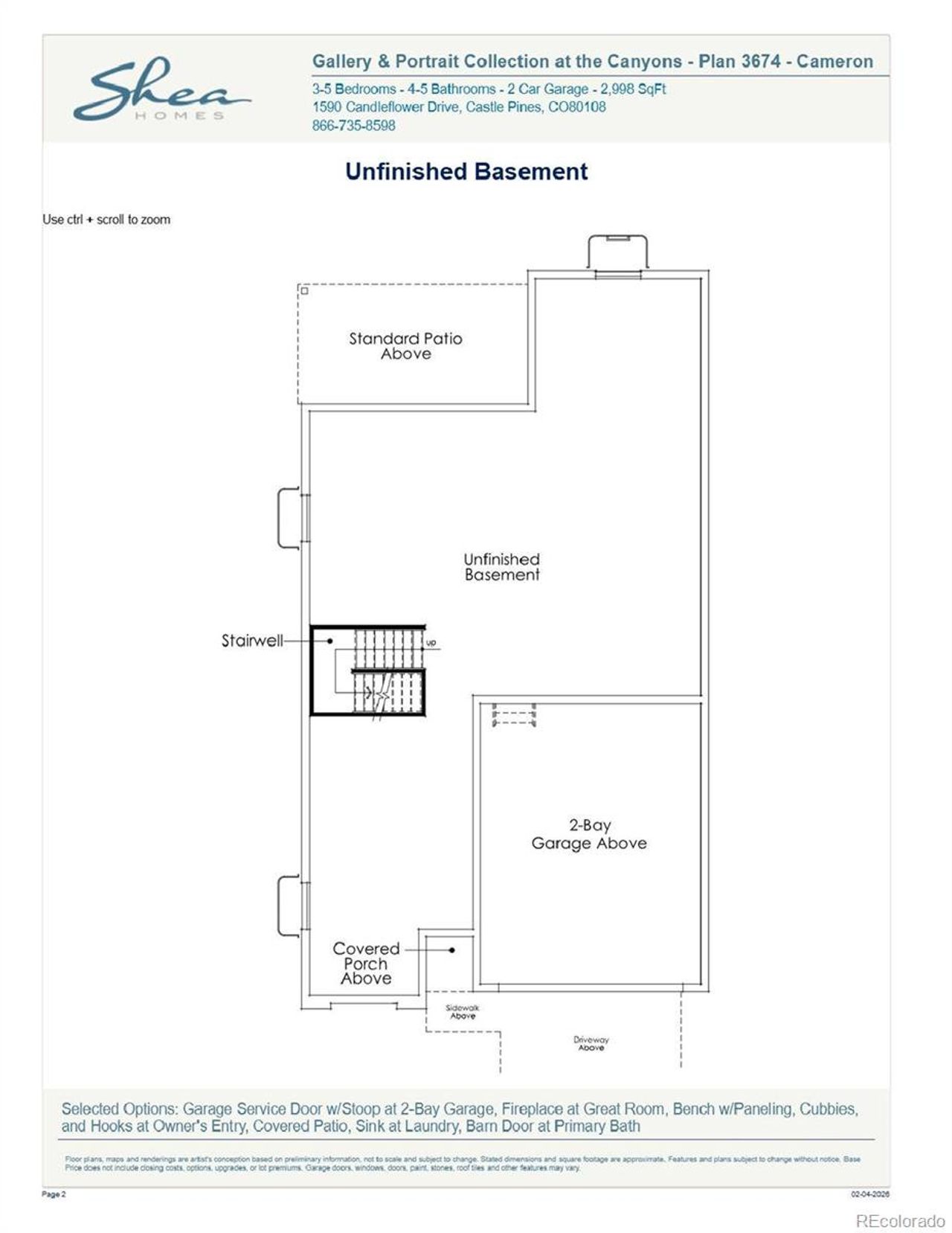 2D floor plan layout of this home in Portrait at The Canyons, Castle Pines, CO (Image 2).