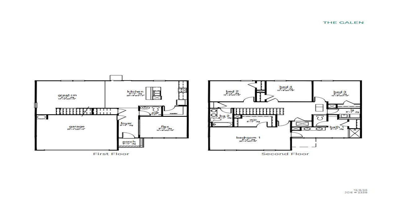 2D floor plan layout for the Galen by D.R. Horton in Cusabo Meadows, Moncks Corner, SC (Image 2).