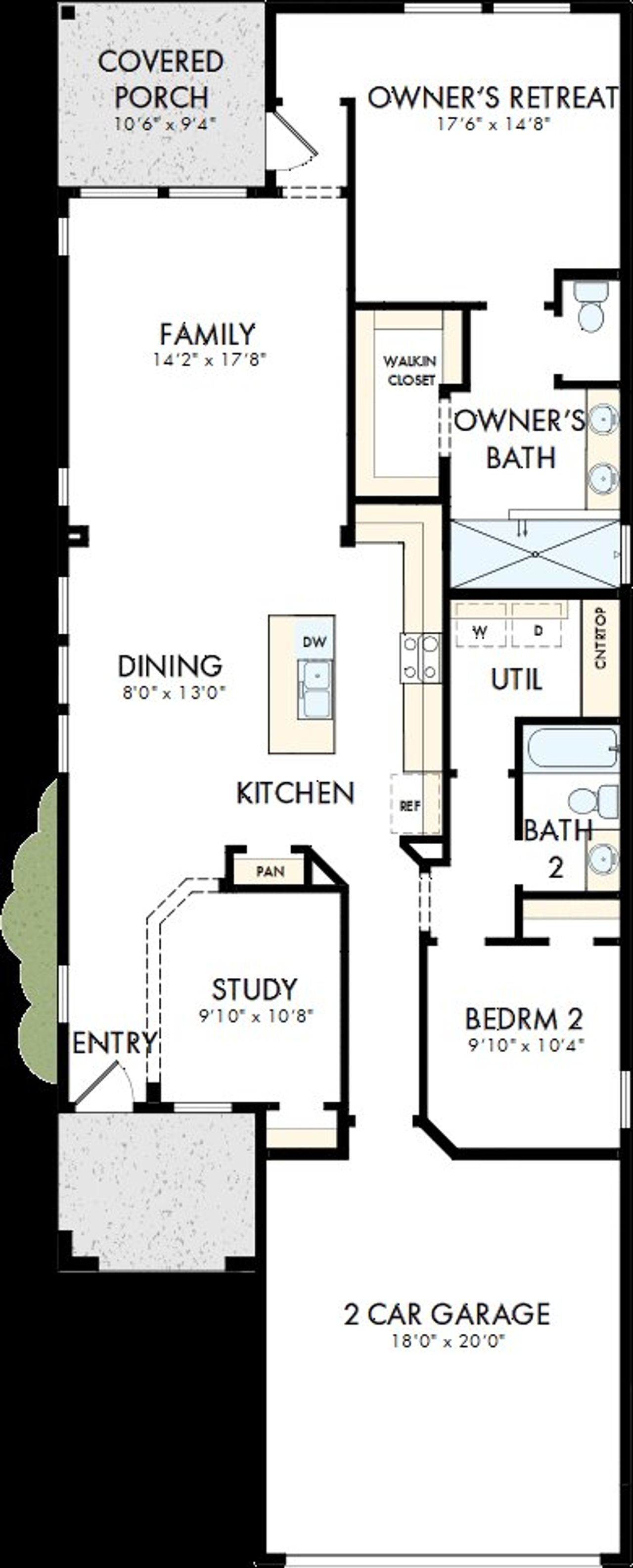 2D floor plan layout of this home in Kissing Tree – Grove Series, San Marcos, TX (Image 2).