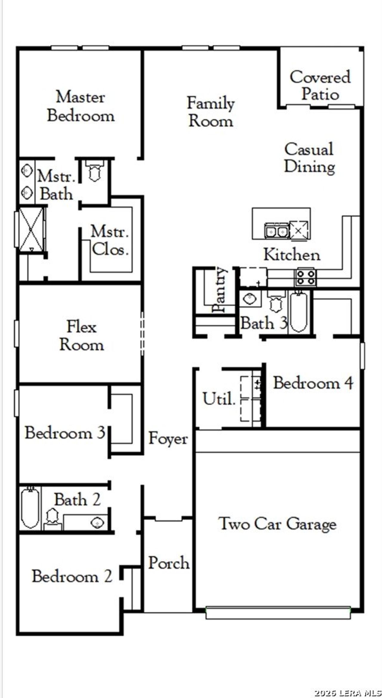 2D floor plan layout of this home in Hickory Ridge, Elmendorf, TX (Image 2).