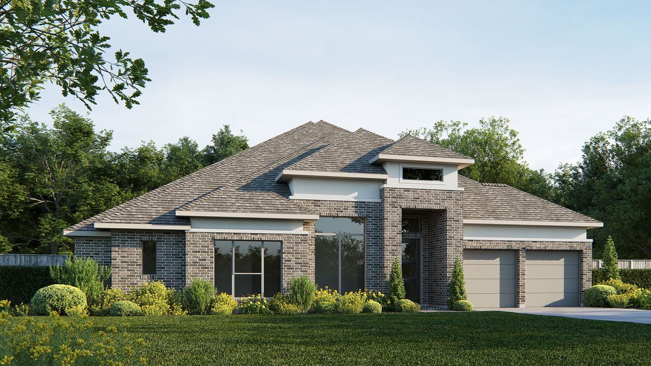Representative exterior photo of a completed home built from the 3152W by Perry Homes in The Woodlands Hills, Willis, TX (Image 2).