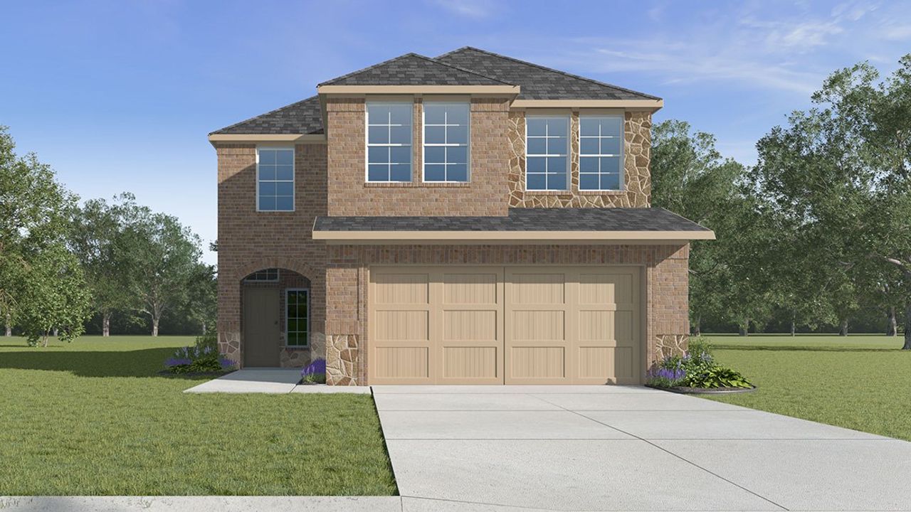 Representative exterior photo of a completed home built from the Sofia by D.R. Horton in The Reserve at Spiritas Ranch, Little Elm, TX (Image 2).