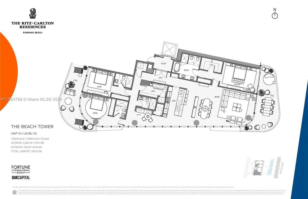 2D floor plan layout of this home in The Ritz-Carlton Residences, Pompano Beach - The Beach Tower, Pompano Beach, FL (Image 2).