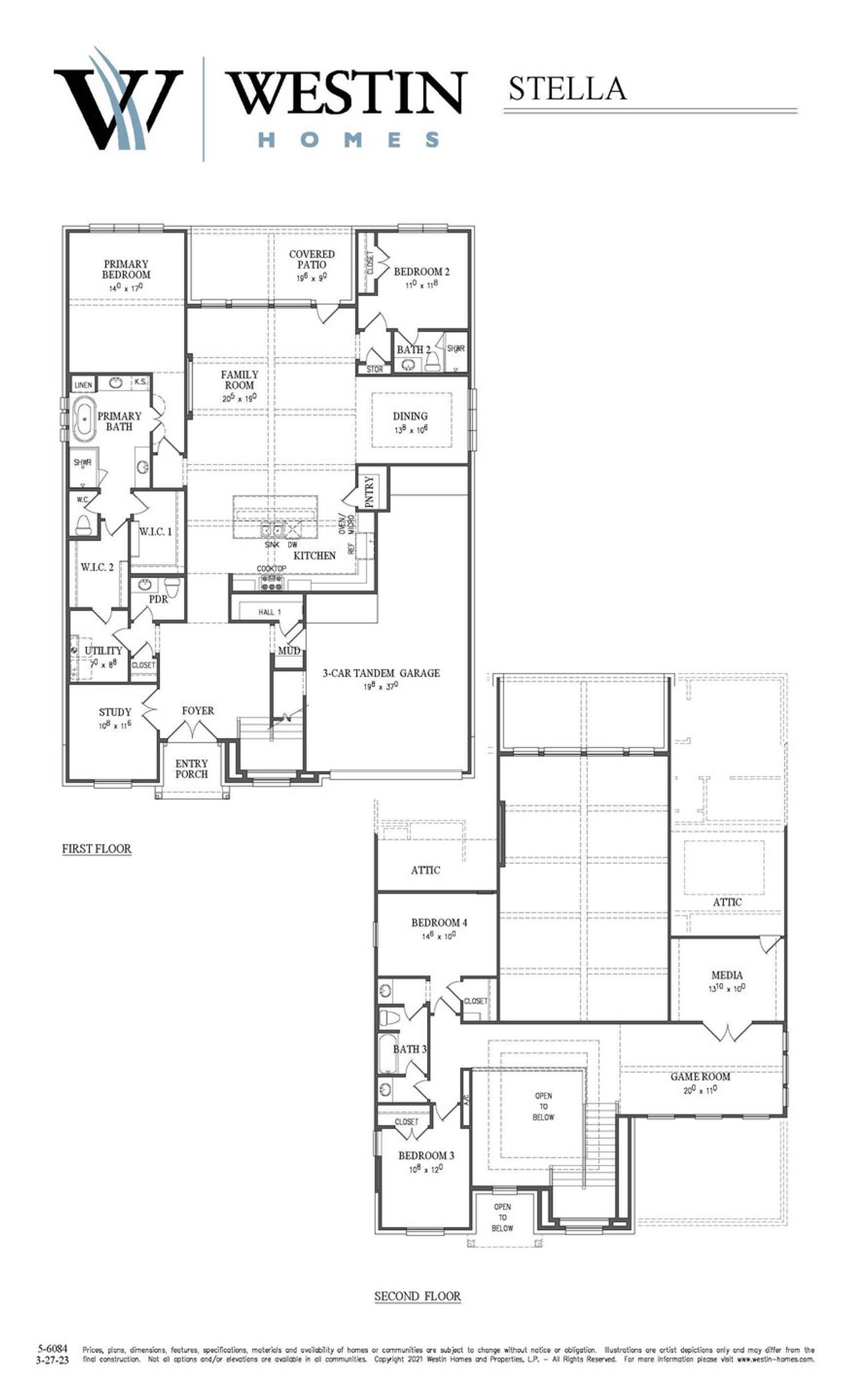 2D floor plan layout for the The Stella by Westin Homes in Newhaven, Pflugerville, TX (Image 2).