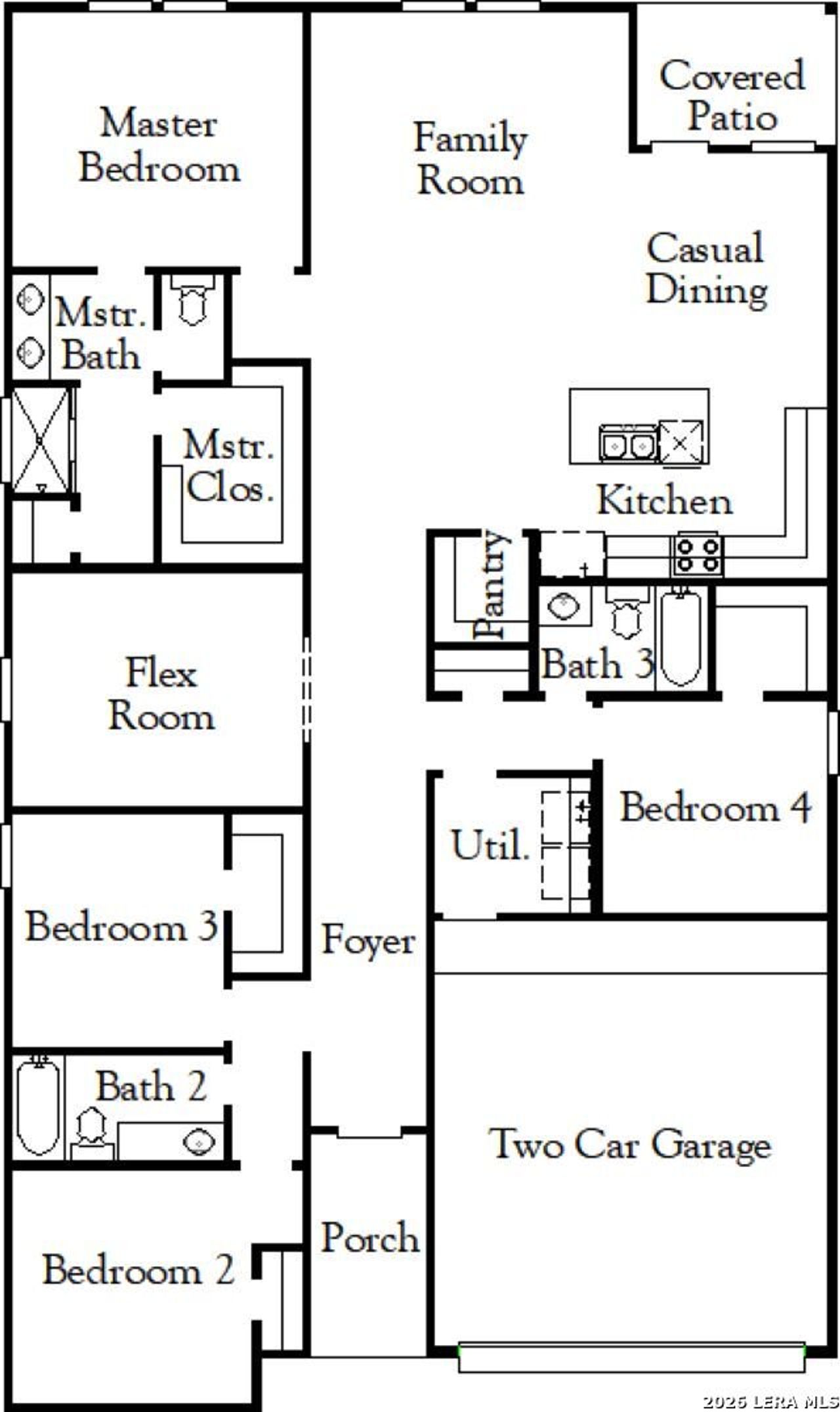 2D floor plan layout of this home in Hickory Ridge, Elmendorf, TX (Image 2).