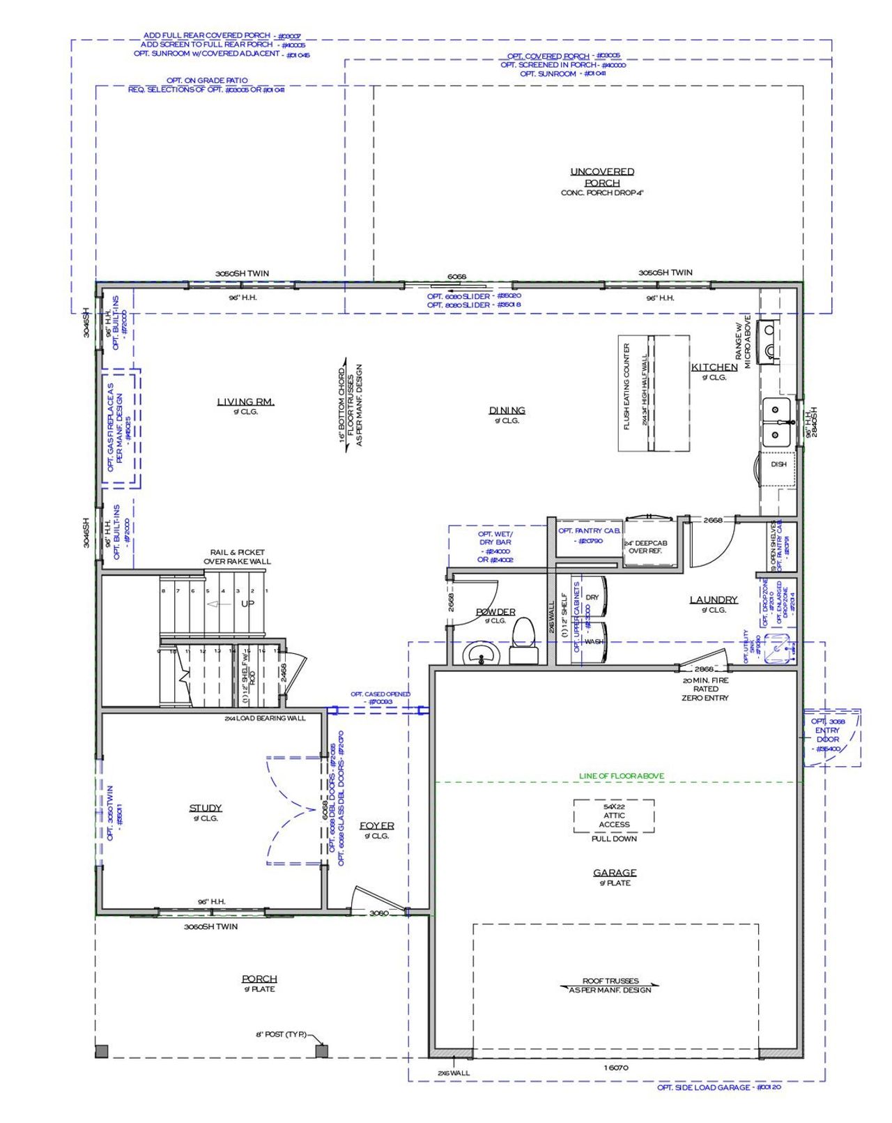 2D floor plan layout for the The Camellia by New Leaf Builders in Riverlights, Wilmington, NC (Image 2).
