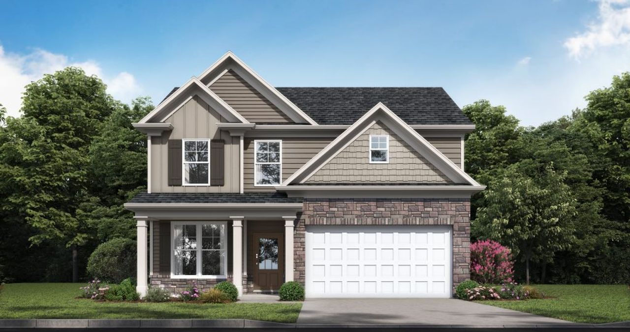 Representative exterior photo of a completed home built from the Swindon by McKinley Homes in Highland Park, Stonecrest, GA (Image 2).