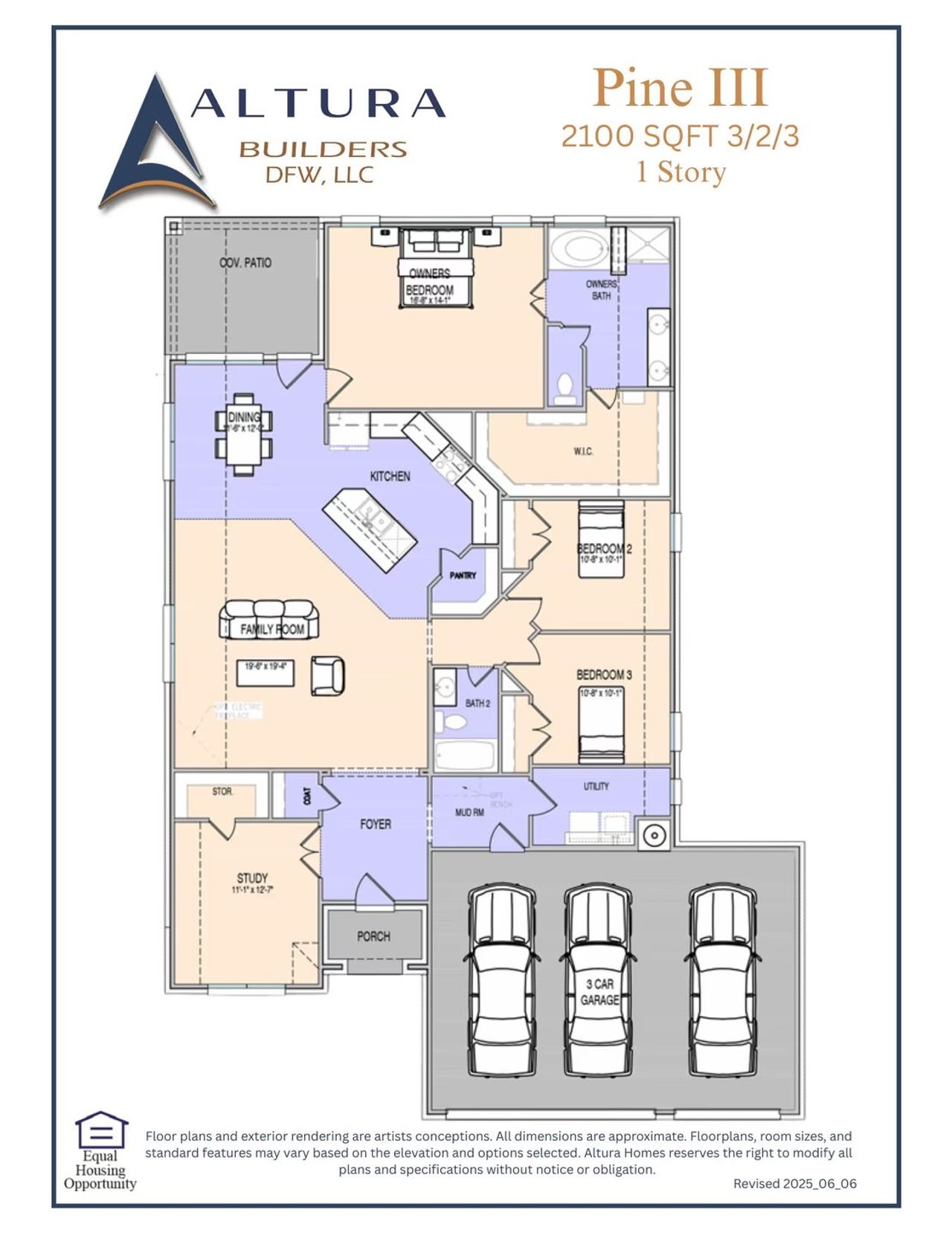 2D floor plan layout for the Pine III by Altura Homes in Forest Ridge, Greenville, TX (Image 2).