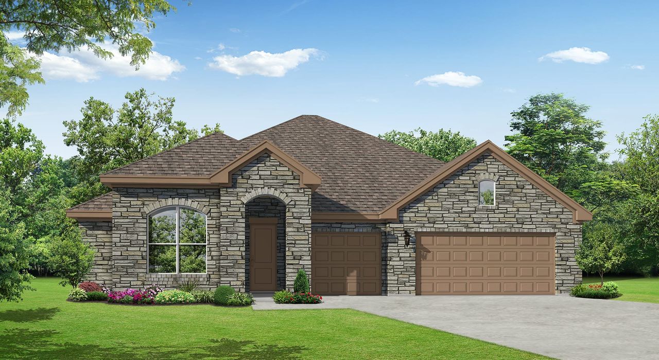 Representative exterior photo of a completed home built from the Westwood by Sitterle Homes in Sunday Creek at Kinder Ranch, San Antonio, TX (Image 2). Representative exterior photo of a completed home built from the Westwood by Sitterle Homes in Sunday Creek at Kinder Ranch, San Antonio, TX (Image 2).