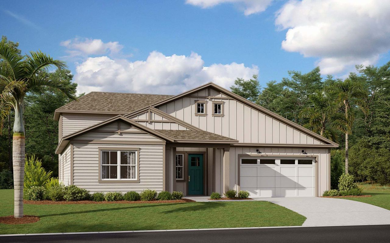 Representative exterior photo of a completed home built from the Lantana Bonus by Dream Finders Homes in Weslyn Park at Sunbridge (Craft Homes), St. Cloud, FL (Image 2).