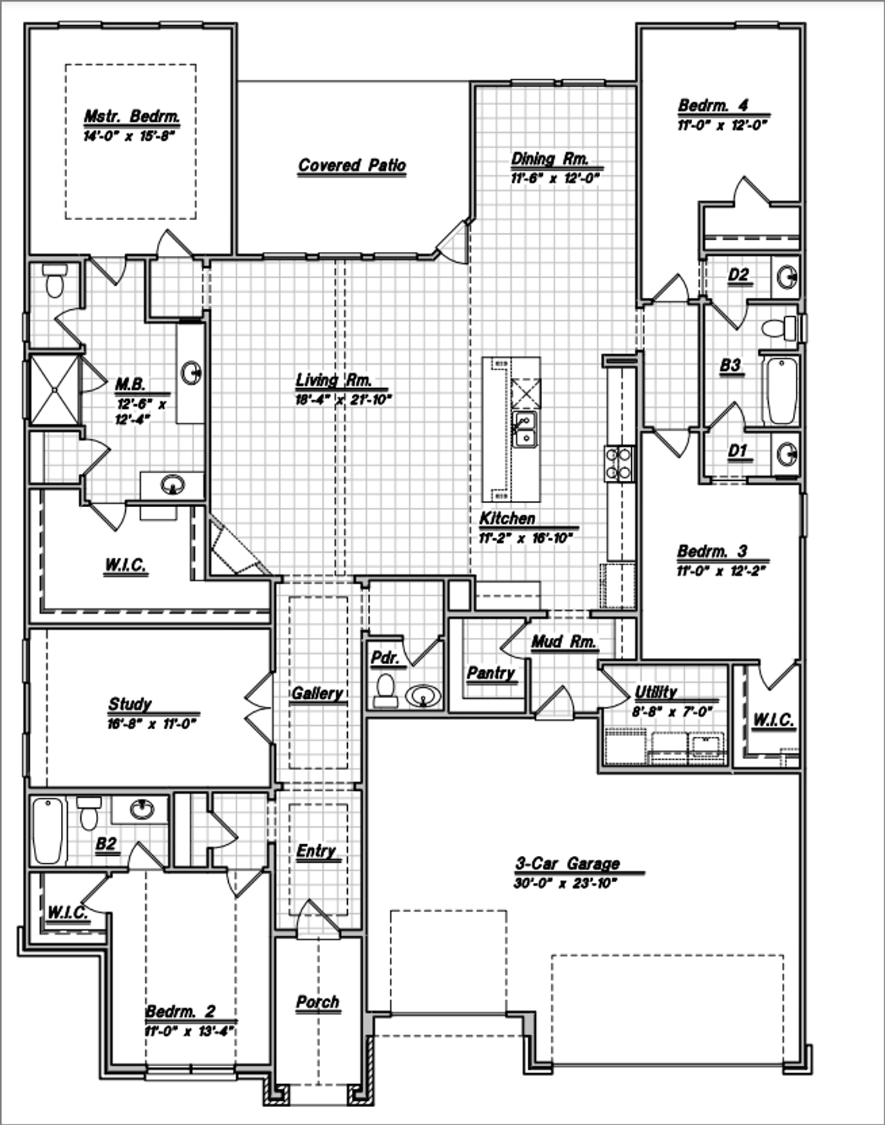 2D floor plan layout for the Gardner by Bellaire Homes in Buffalo Crossing, Cibolo, TX (Image 2).
