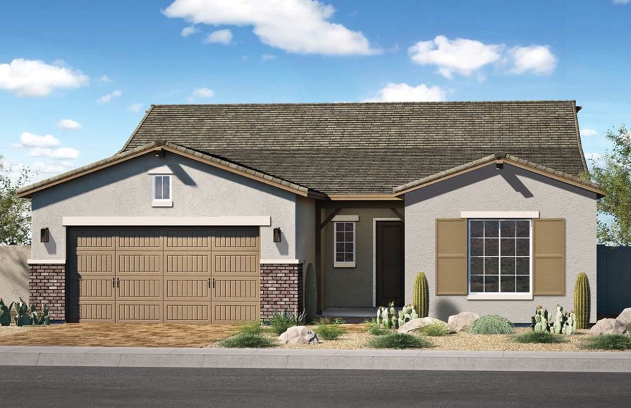Representative exterior photo of a completed home built from the Plan 2492 by Homes by Towne in Alora at Ironwing, Litchfield Park, AZ (Image 2).