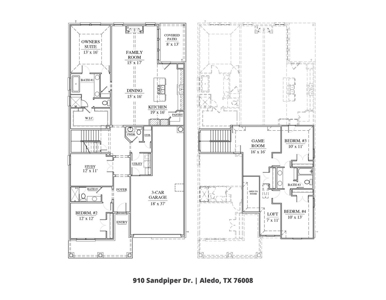 2D floor plan layout of this home in Parks of Aledo, Aledo, TX (Image 2).