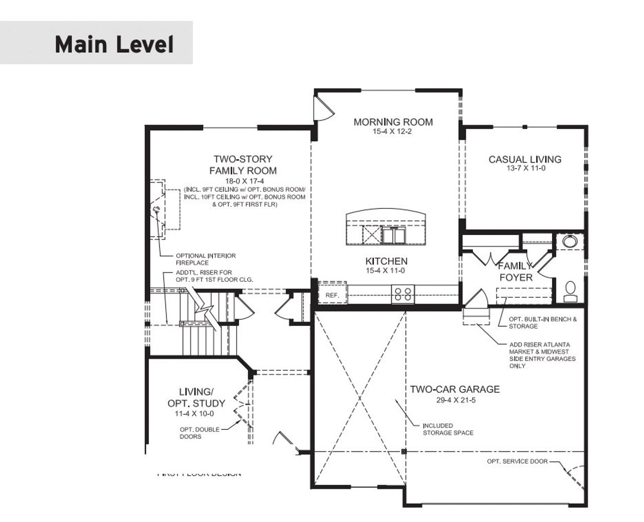 2D floor plan layout for the Grandin by Fischer Homes in Pickens Bluff, Hiram, GA (Image 2).