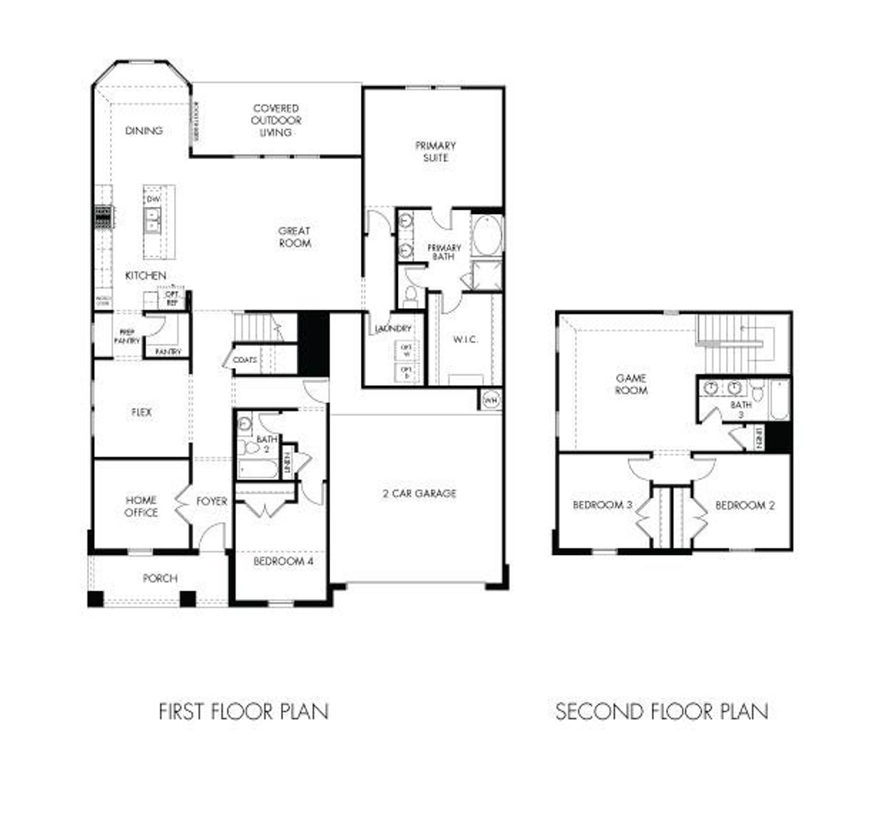 2D floor plan layout of this home in Opal Meadows, Kyle, TX (Image 2). 2D floor plan layout of this home in Opal Meadows, Kyle, TX (Image 2).