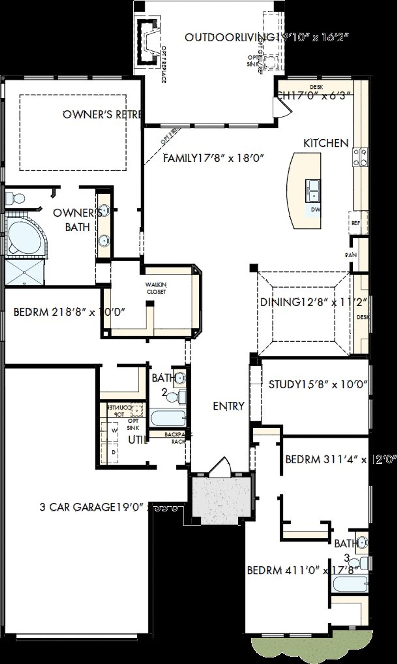 2D floor plan layout of this home in La Cima, San Marcos, TX (Image 2).