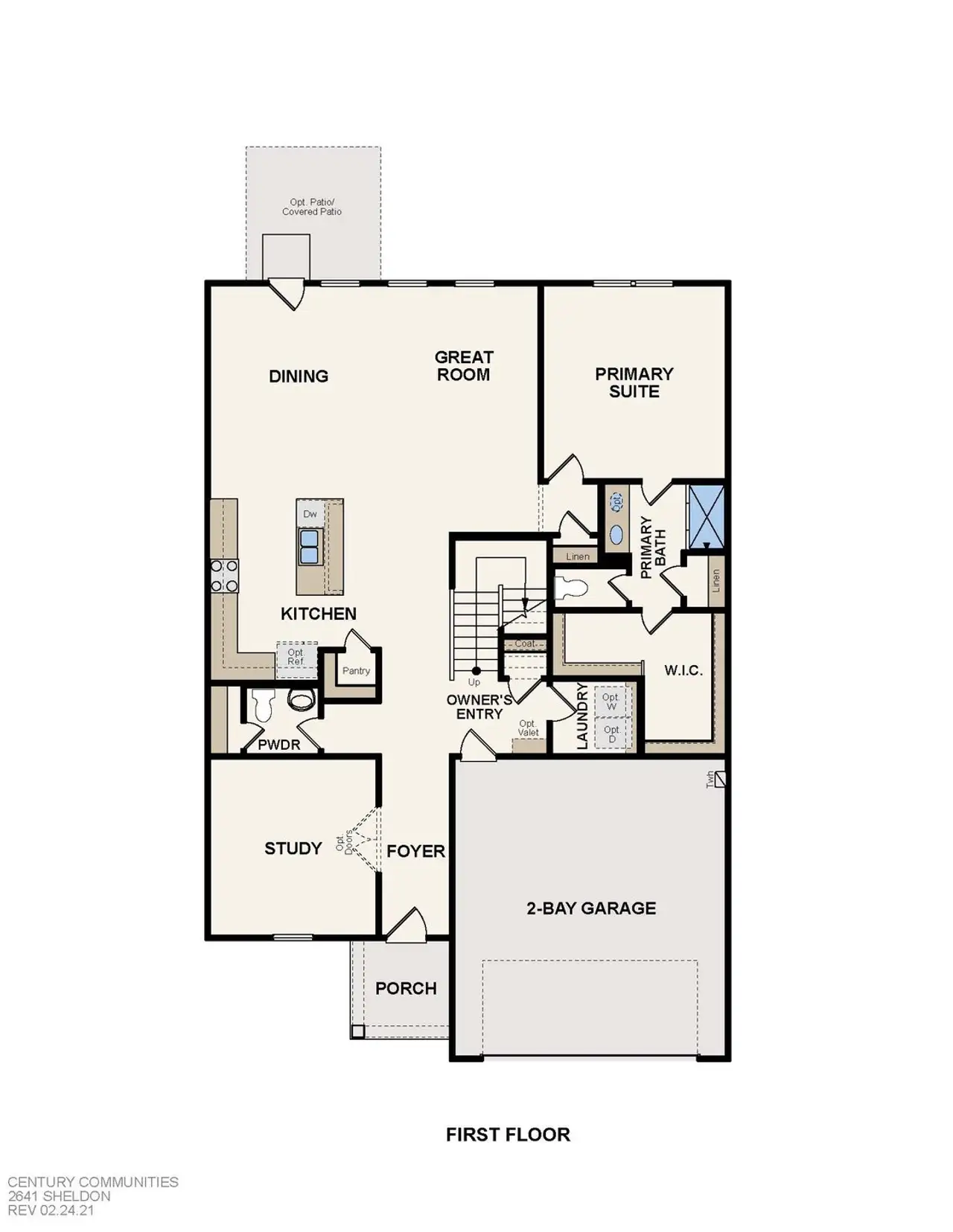 2D floor plan layout for the Sheldon by Century Communities in Lakes at Crockett Martin, Conroe, TX (Image 2). 2D floor plan layout for the Sheldon by Century Communities in Lakes at Crockett Martin, Conroe, TX (Image 2).