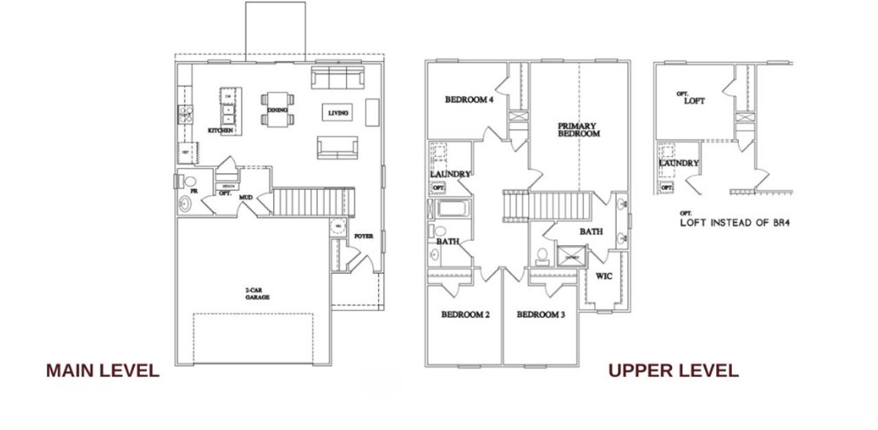 2D floor plan layout for the Elm by Red Cedar Homes in Cedars at Marlwood, Charlotte, NC (Image 2).