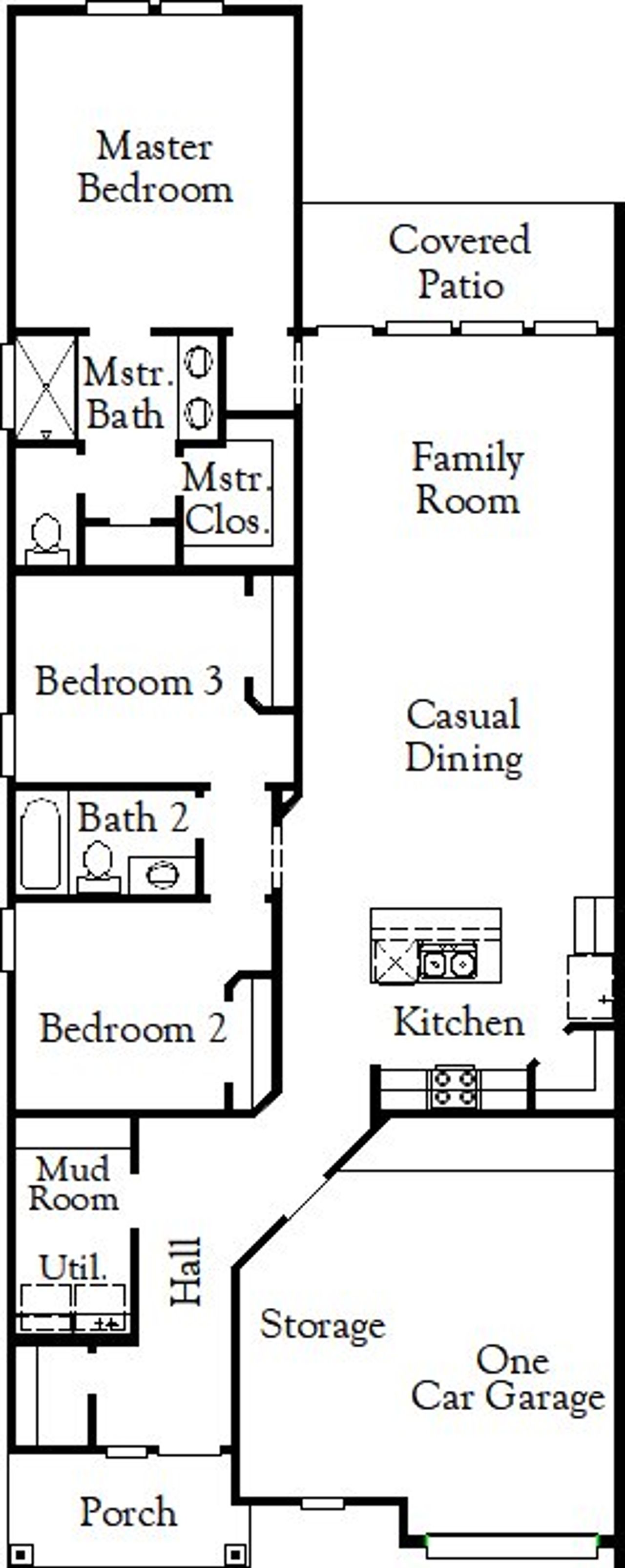 2D floor plan layout for the Clover - Paired Cottages by Dream Finders Homes in Castlewood, Taylor, TX (Image 2).