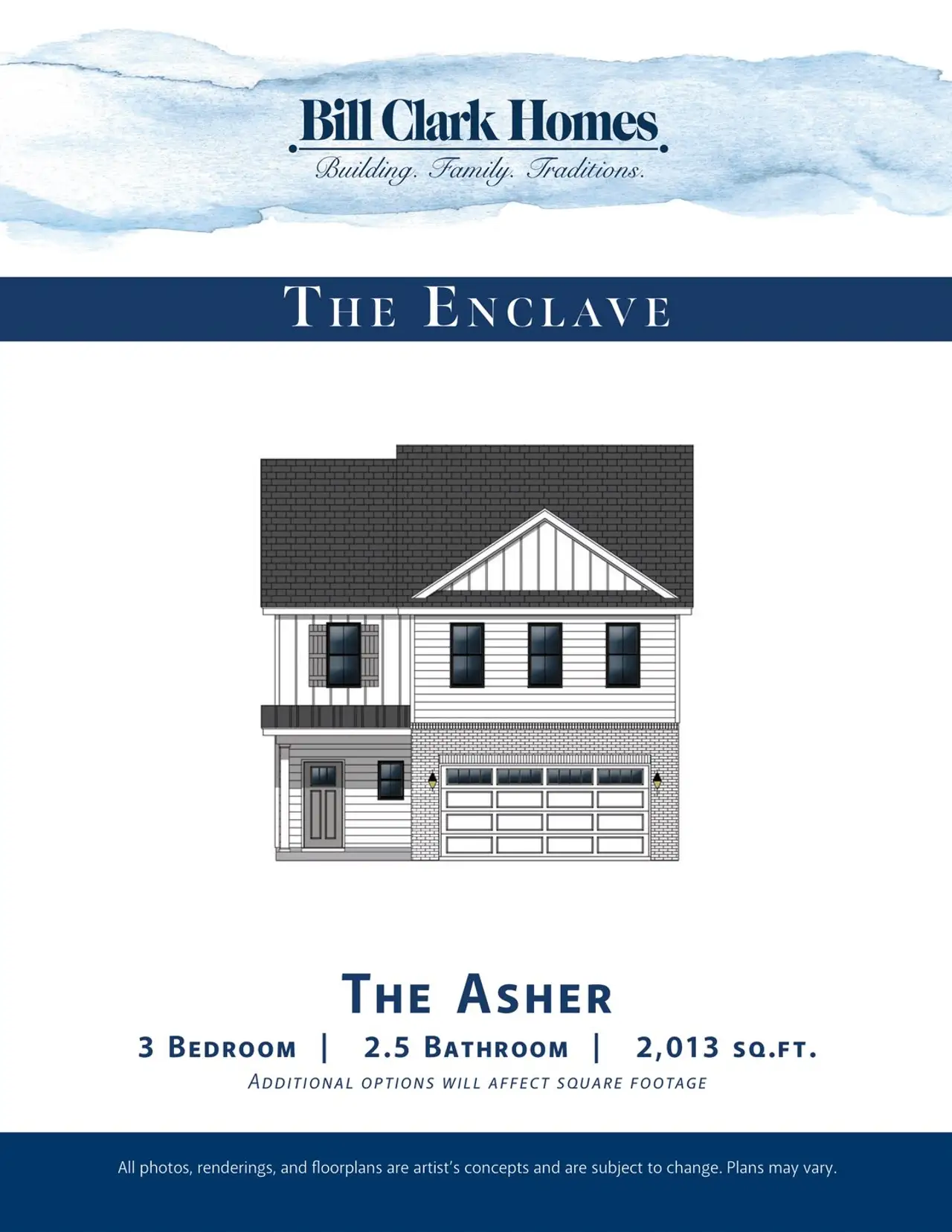 2D floor plan layout for the The Asher by Bill Clark Homes in The Enclave, Greenville, NC (Image 2).