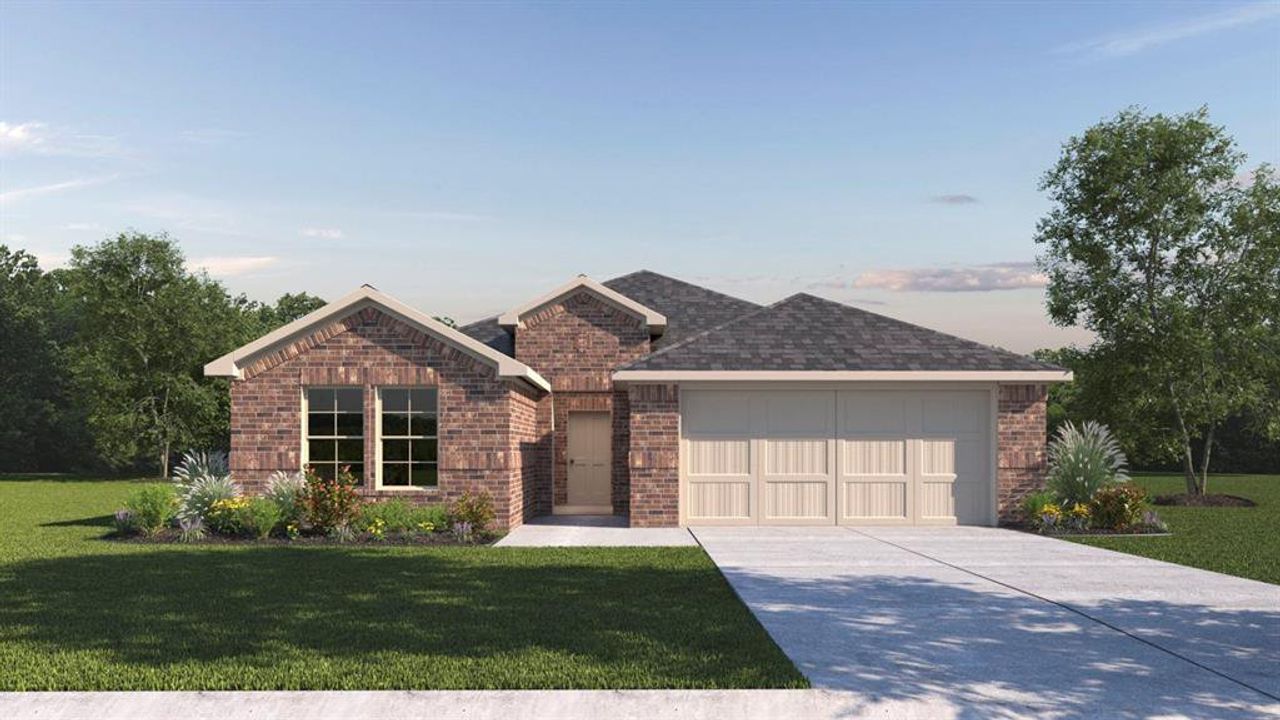 Front exterior of a new home in Fireside by the Lake, Garland, TX, highlighting curb appeal (Image 2).