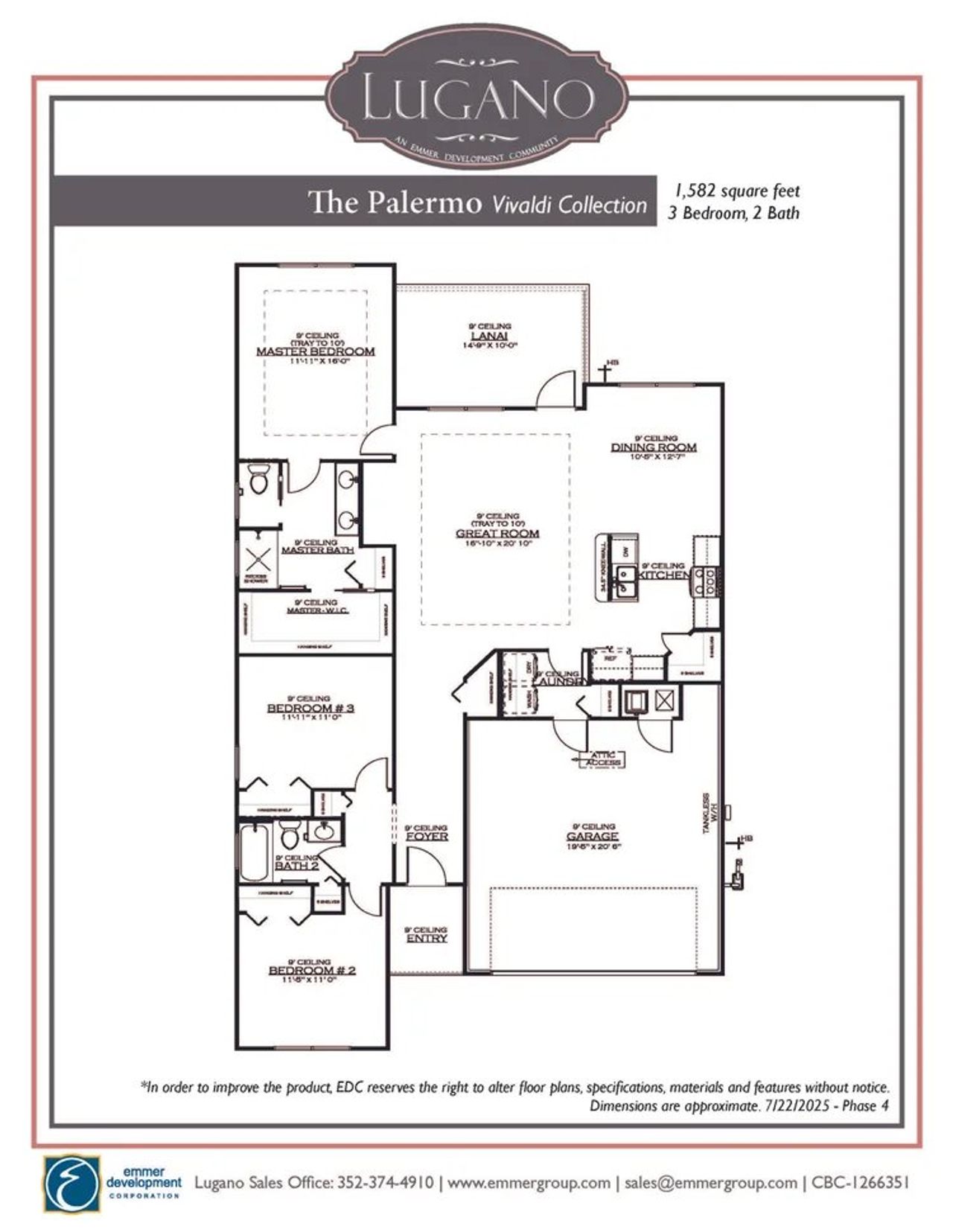 2D floor plan layout for the Palerno by The Emmer Group in Lugano, Gainesville, FL (Image 2).