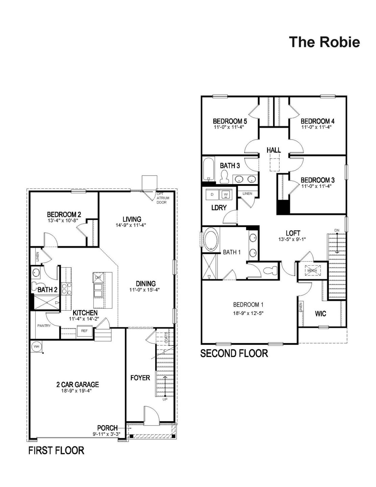 2D floor plan layout for the Robie by D.R. Horton in Mableton Station, Mableton, GA (Image 2).