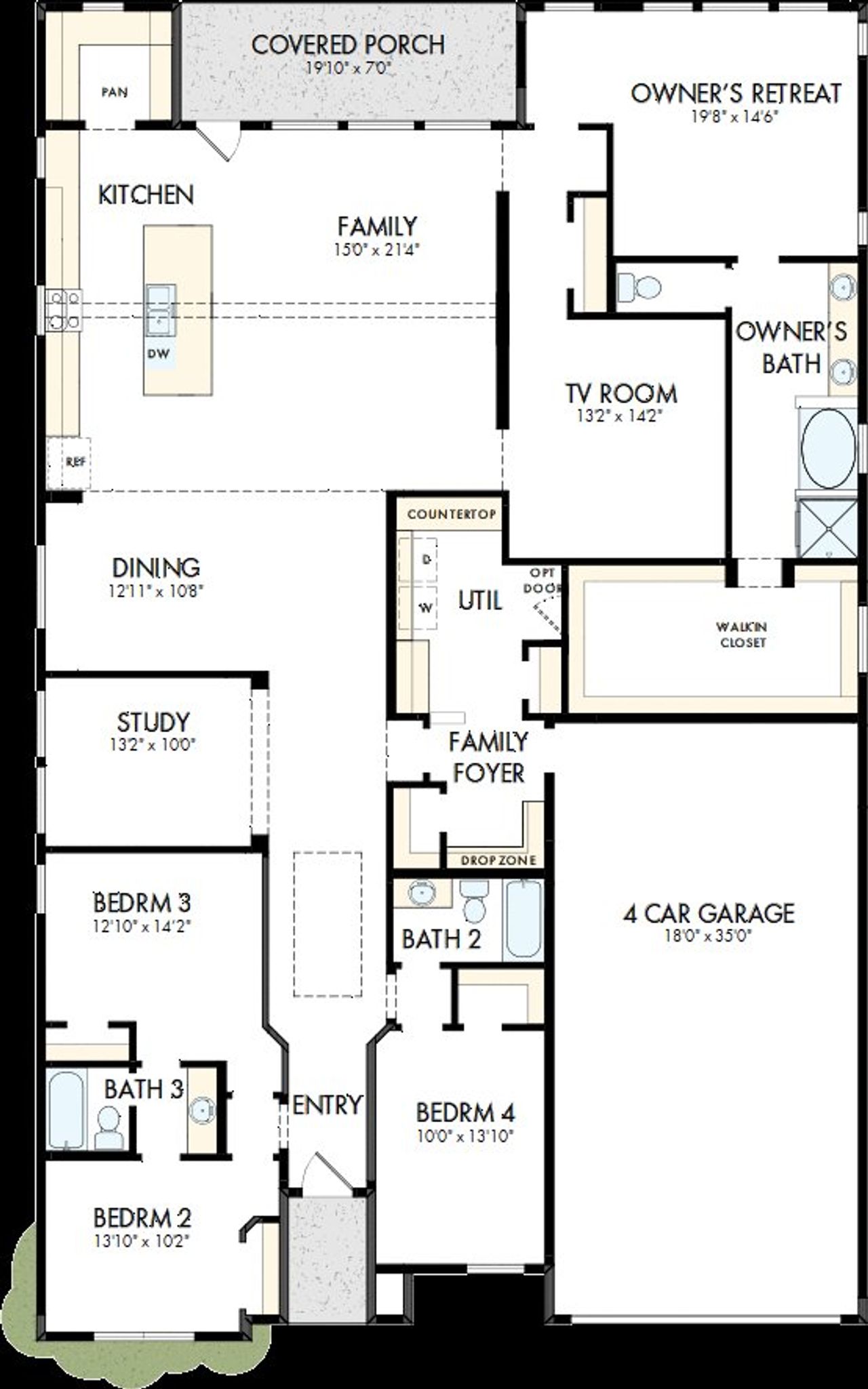 2D floor plan layout of this home in Pecan Square – Classics, Northlake, TX (Image 2).