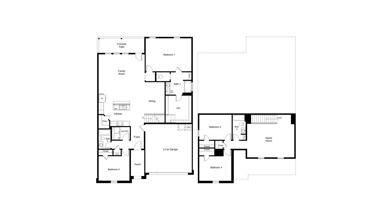 2D floor plan layout for the Ozark by D.R. Horton in Eagle Creek, Denton, TX (Image 2).