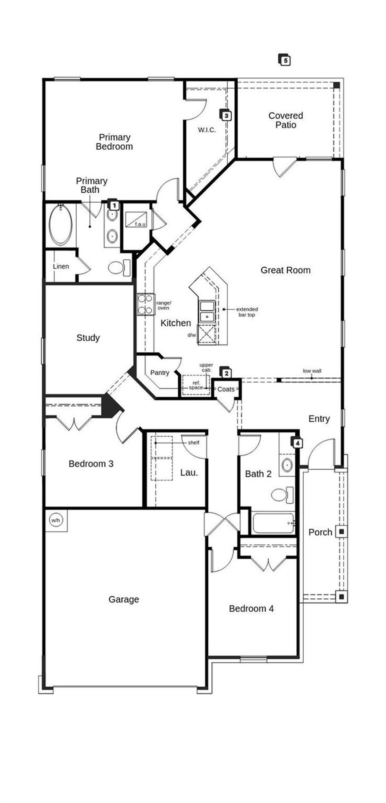 2D floor plan layout of this home in Overlook Ranch, Georgetown, TX (Image 2).