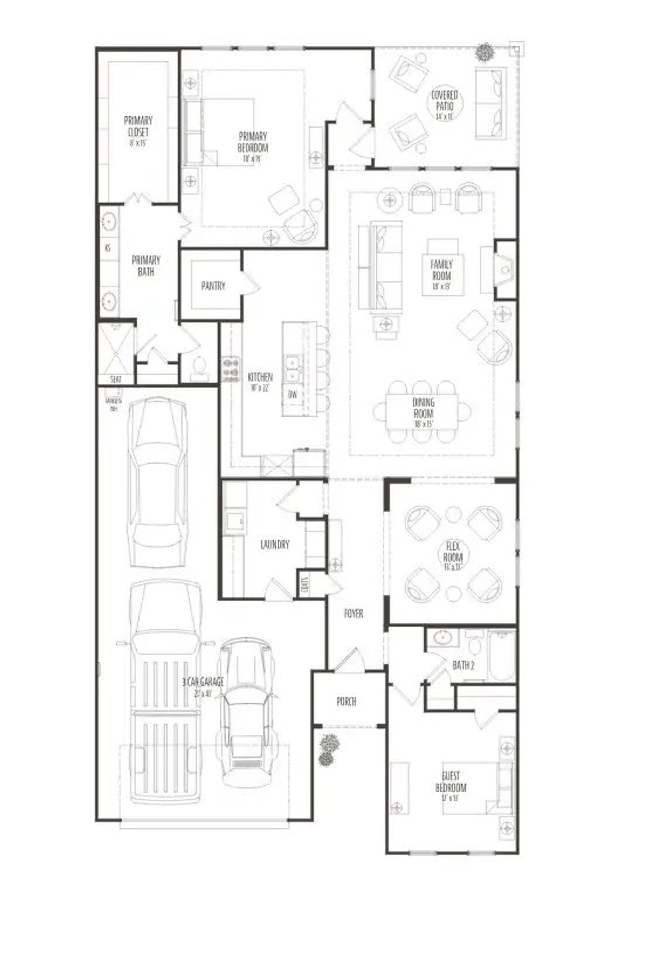 2D floor plan layout of this home in Ladera Prosper, Prosper, TX (Image 2).