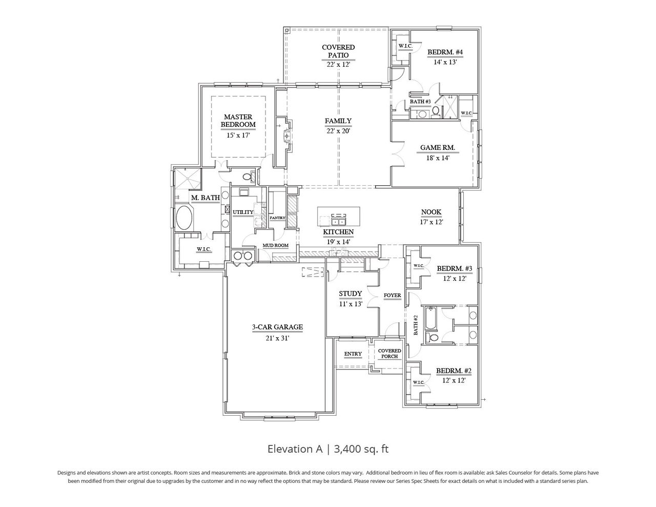 2D floor plan layout for the Porter by Our Country Homes in The Resort on Eagle Mt. Lake, Saginaw, TX (Image 2).