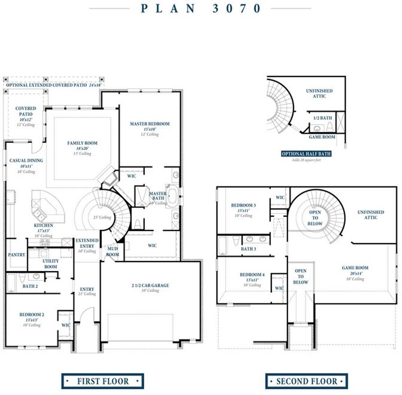 2D floor plan layout for the Plan 3070 by Ravenna Homes in Bridgeland 60′, Cypress, TX (Image 2). 2D floor plan layout for the Plan 3070 by Ravenna Homes in Bridgeland 60′, Cypress, TX (Image 2).
