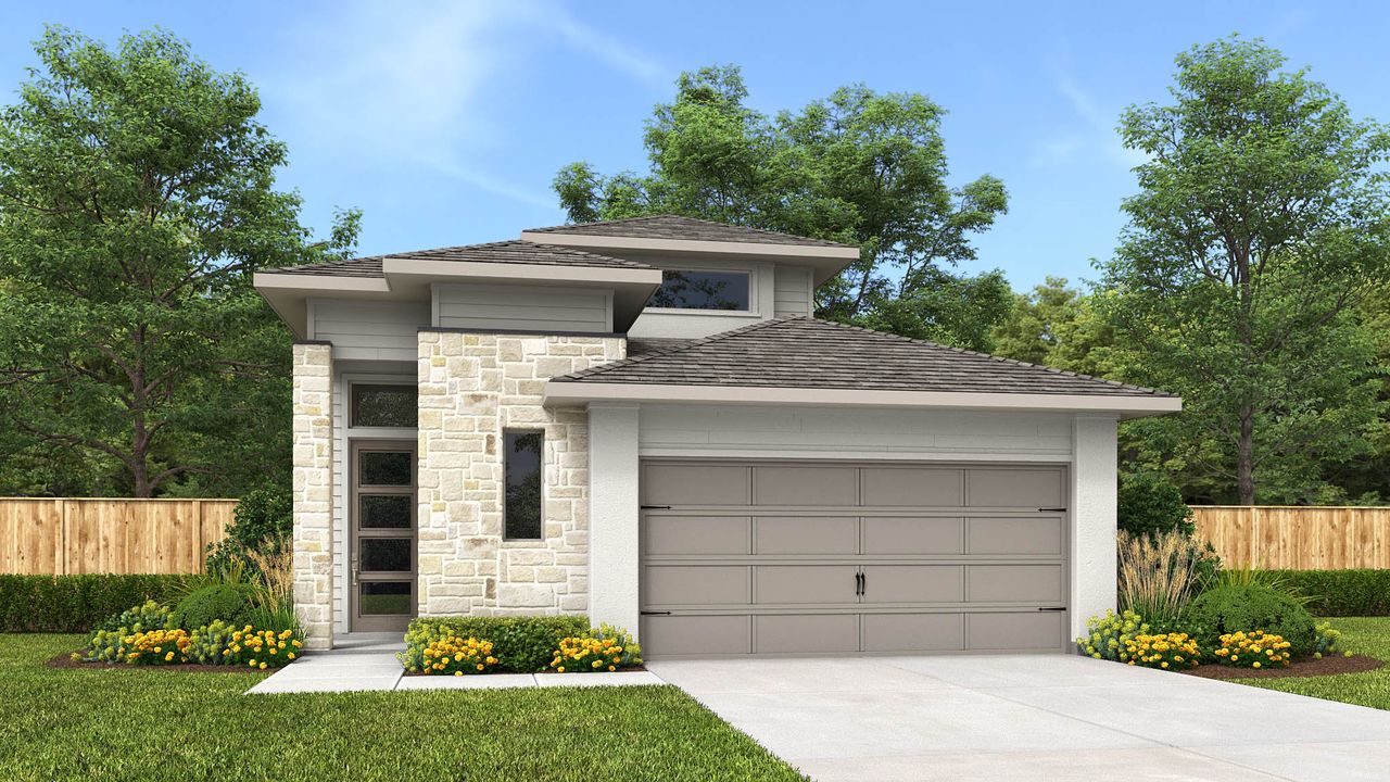 Representative exterior photo of a completed home built from the 1642O by Perry Homes in Austin Point 40', Richmond, TX (Image 2).