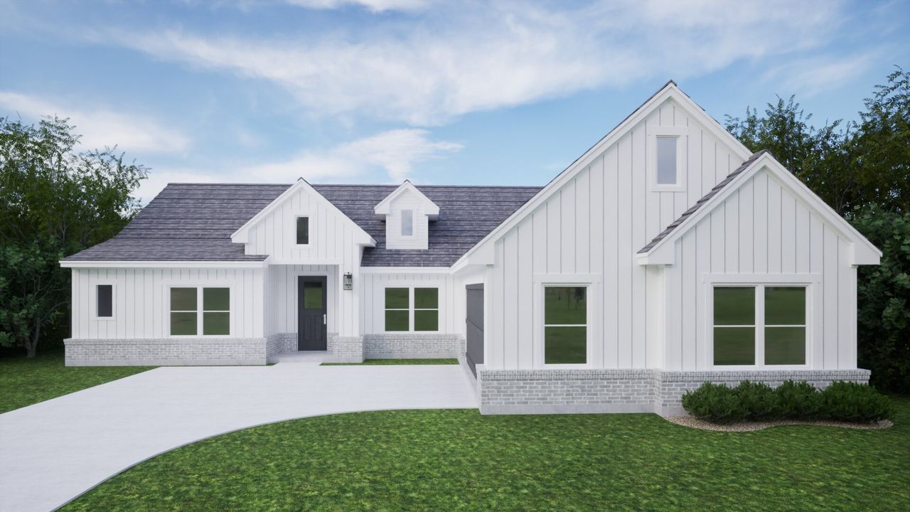 Representative exterior photo of a completed home built from the The Jasmine by Kenmark Homes in Stagecoach Crossing, Bridgeport, TX (Image 2).