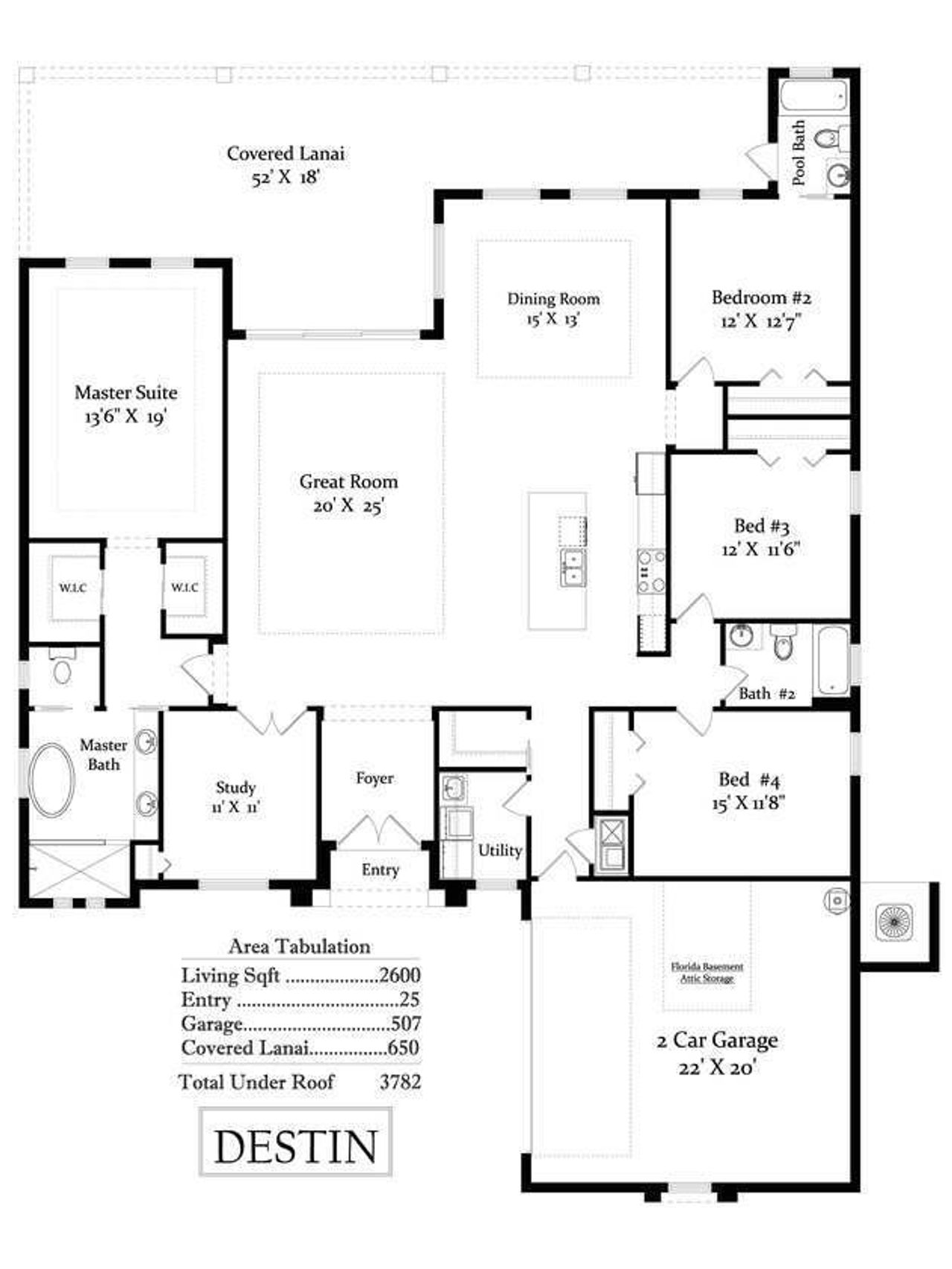 2D floor plan layout for the The Miramar by Gold Coast Custom Homes in The Conservatory, Palm Coast, FL (Image 2).