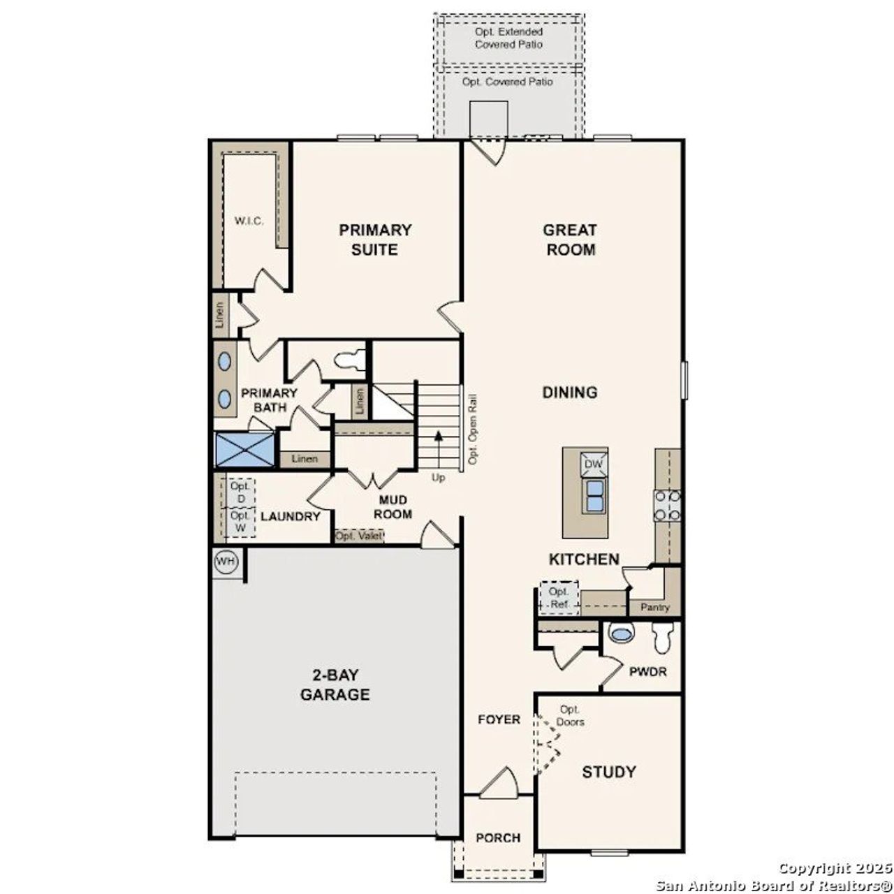 2D floor plan layout of this home in Cinco Lakes, San Antonio, TX (Image 2).