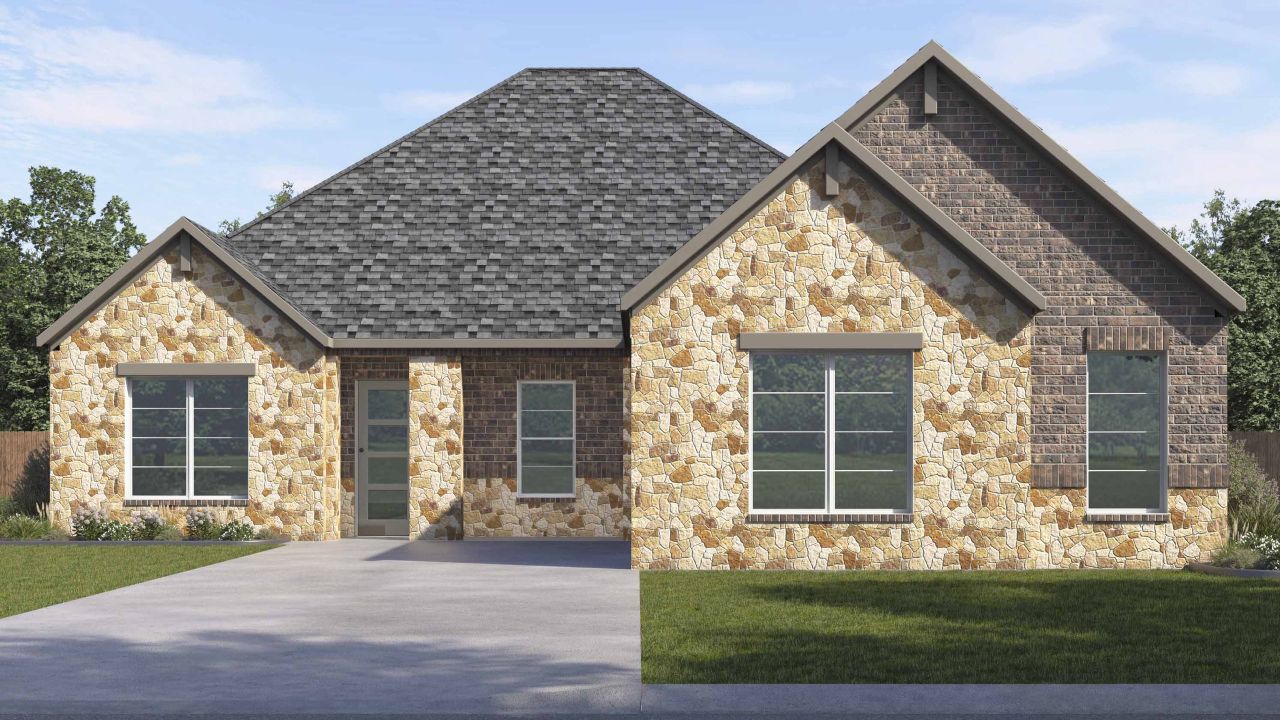 Representative exterior photo of a completed home built from the Dawson by D.R. Horton in Peachtree Meadows, Rockwall, TX (Image 2).