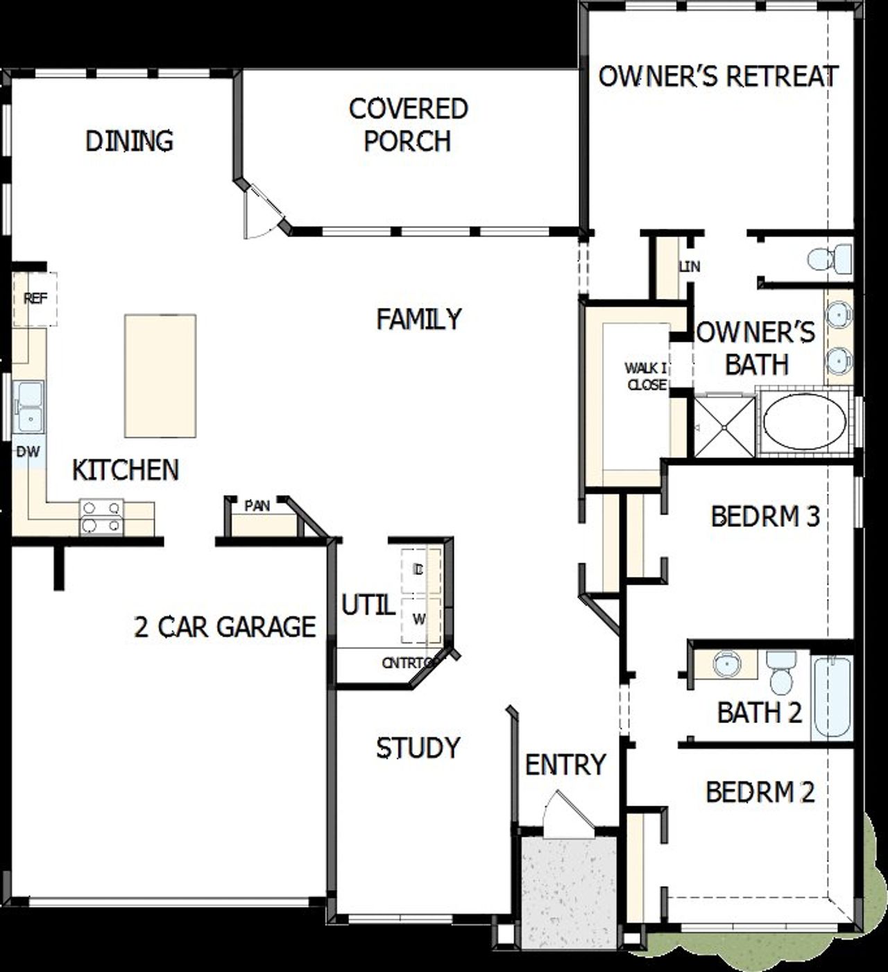 2D floor plan layout of this home in Sunfield, Buda, TX (Image 2).