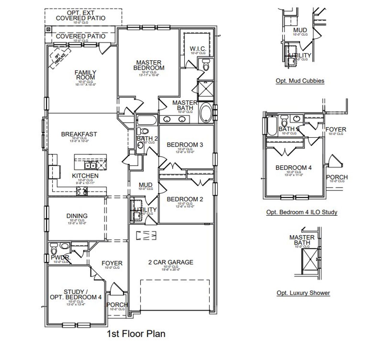 2D floor plan layout for the Akron II by Megatel Homes in Chestnut Meadows, Heartland, TX (Image 2).