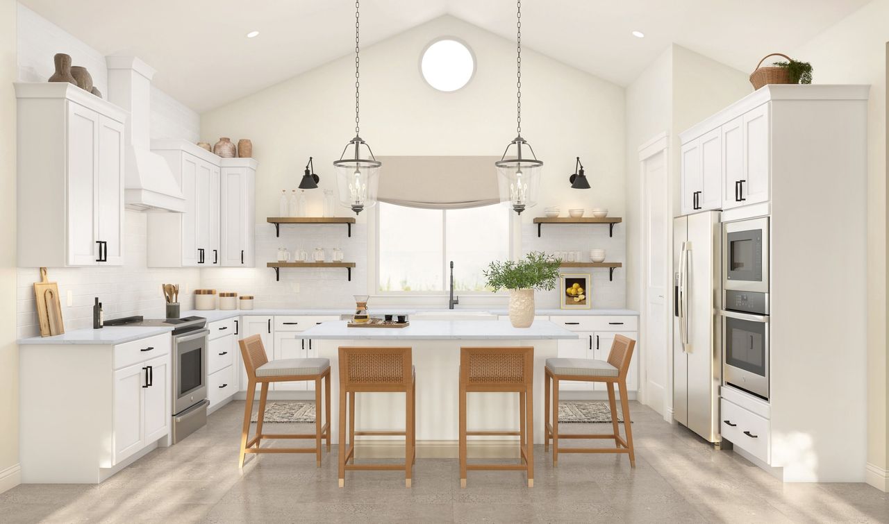 Kitchen with vast island & pendant lights
