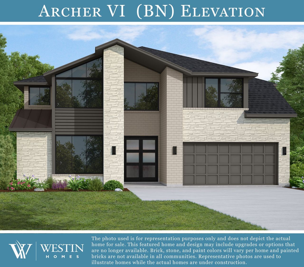 Representative exterior photo of a completed home built from the The Archer VI by Westin Homes in Cross Creek West, Fulshear, TX (Image 2).