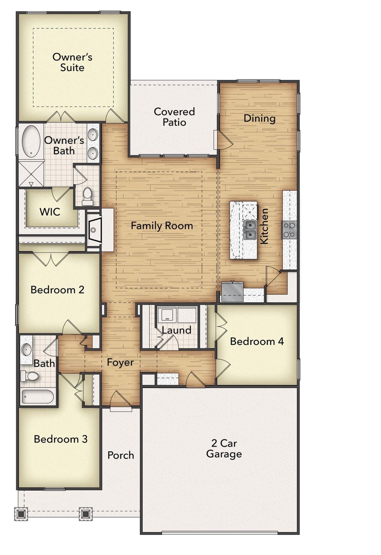 2D floor plan layout of this home in Liberty Pointe, Gainesville, TX (Image 2).